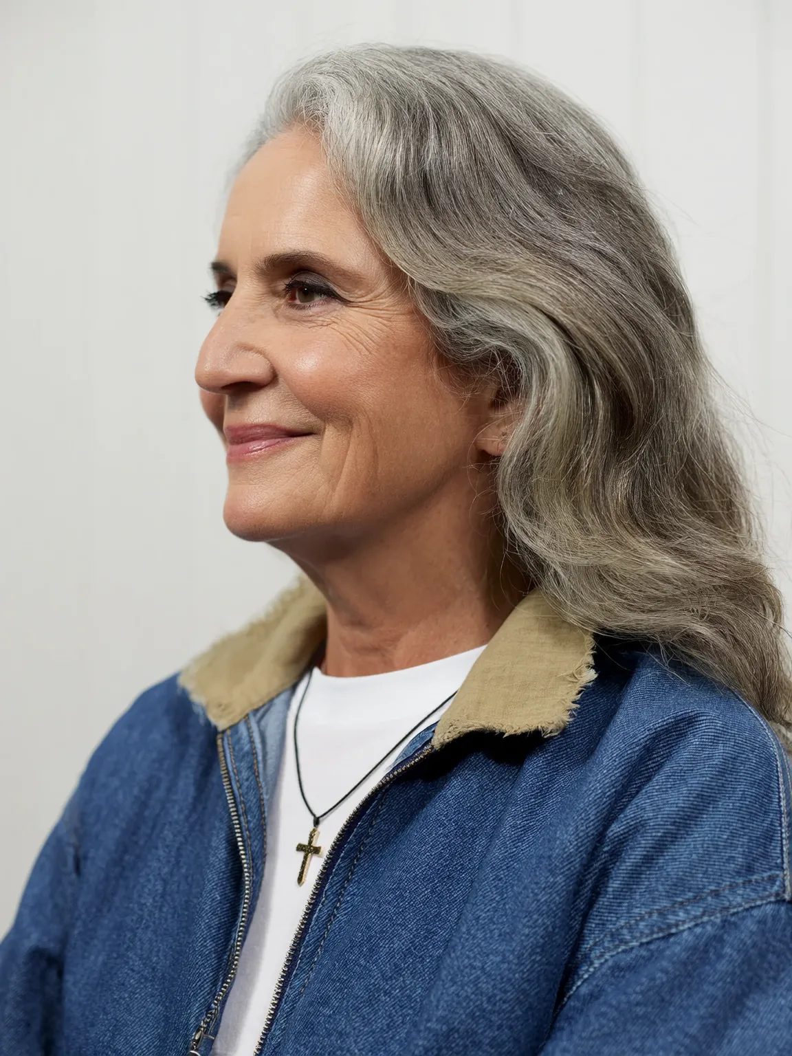 Long Natural Silver Wavy Layers without Bangs